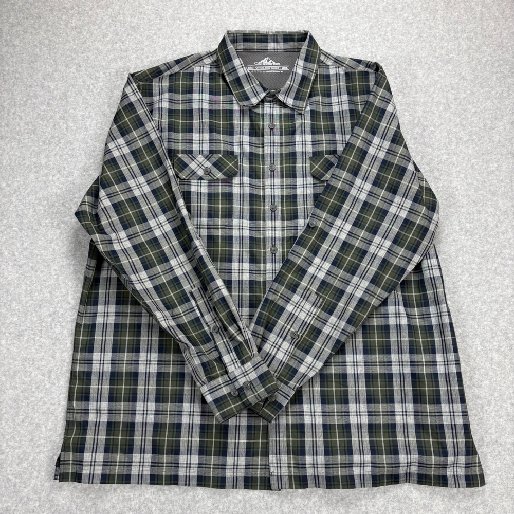 Croft & Barrow Quick-Dry Shirt Mens XXL Green Plaid Performance Hiking Gorpcore